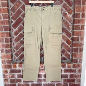 Duluth Trading Co Cargo Pants Mens 42x34 Khaki Flex Fire Hose Work Thick‎ 45507B